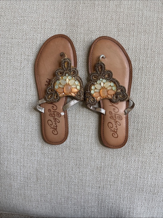 naughty monkey Shoes - naughty monkey Tan Sandals with Gold and Cream Beaded Accents